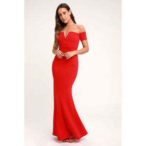 Lulus Lynne Red Off-the-shoulder Maxi Dress - Size M